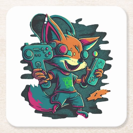 オオカミはゲームをする スクエアペーパーコースター (正面)