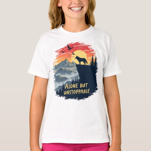オオカミは一人で月を見て泣いているが止められない Tシャツ (正面)