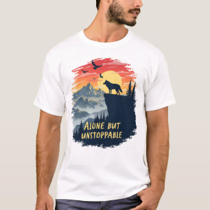 オオカミは一人で月を見て泣いているが止められない Tシャツ