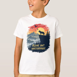 オオカミは一人で月を見て泣いているが止められない Tシャツ