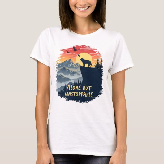 オオカミは一人で月を見て泣いているが止められない Tシャツ (正面)