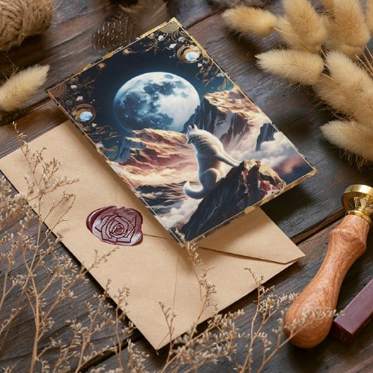 オオカミは月光の山々の下でハウリング ポストカード