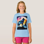 オオカミは森の水彩画 Tシャツ (正面フル)