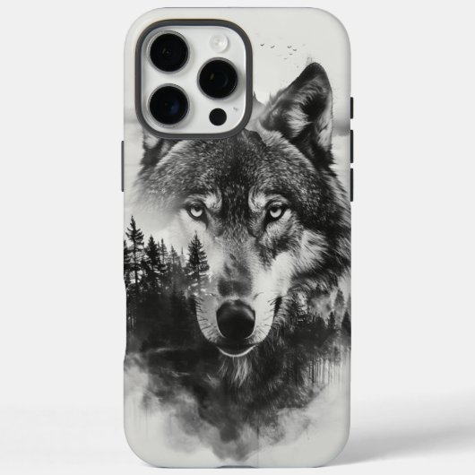 オオカミは霧がかった森の中を凝視する Case-Mate iPhoneケース (裏面)