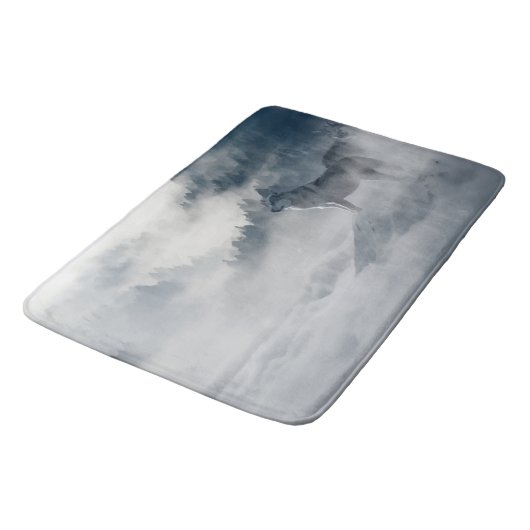 オオカミは黒、グレーと白の霧の山々。 バスマット (アングル)