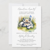 オオカミをテーマにした冒険がベビーシャワーを待っています 招待状 (正面)