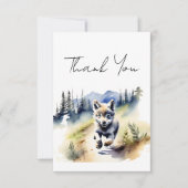 オオカミをテーマにした冒険が赤ちゃんのシャワーを待つ サンキューカード (正面)