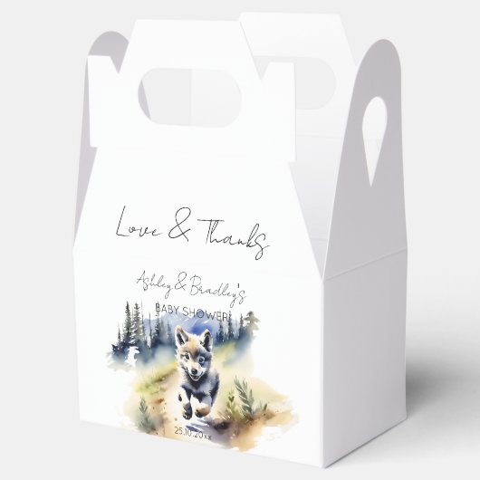 オオカミをテーマにした冒険が赤ちゃんのシャワーを待つ フェイバーボックス (オープン)