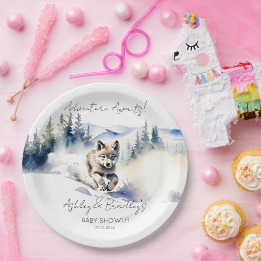 オオカミをテーマにした冒険が赤ちゃんのシャワーを待つ ペーパープレート (パーティー)