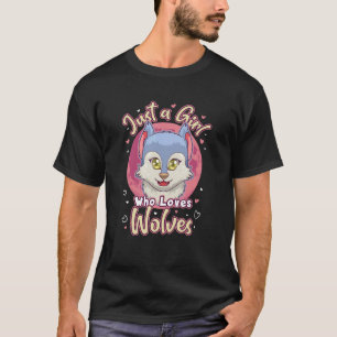 オオカミを愛する女の子オカミ動物顔コロ Tシャツ