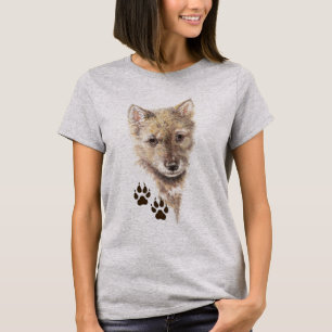オオカミカブスの子犬、自然動物トラック Tシャツ