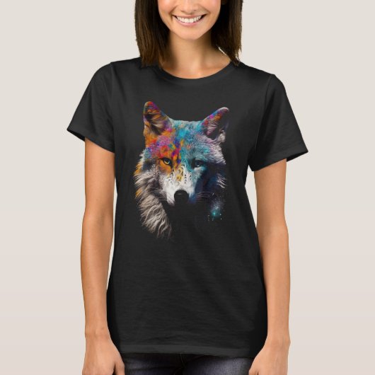オオカミカラフルモチーフ Tシャツ (正面)