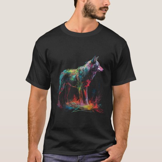 オオカミカラフル動物オオカミ Tシャツ (正面)