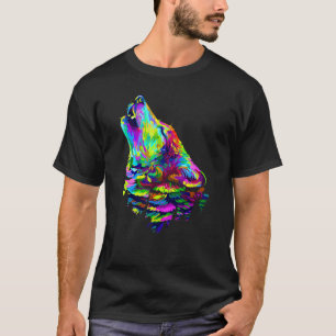 オオカミカラフル野生動物 Tシャツ
