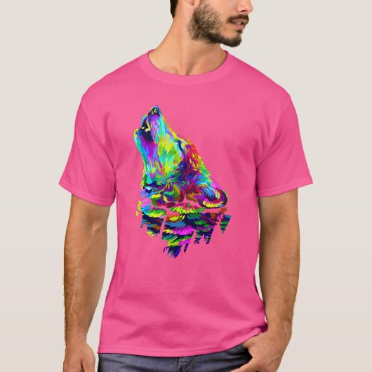 オオカミカラフル野生動物 Tシャツ (正面)