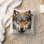 オオカミポートレート絵画動物の野生動物アウトドア クッション (ブランケット)