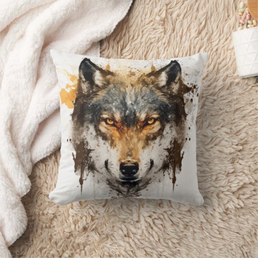 オオカミポートレート絵画動物の野生動物アウトドア クッション (ブランケット)