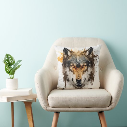 オオカミポートレート絵画動物の野生動物アウトドア クッション (椅子)