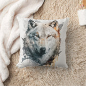 オオカミポートレート絵画動物の野生動物アウトドア クッション (ブランケット)