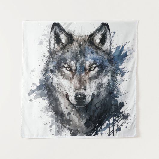 オオカミポートレート絵画動物の野生動物アウトドア タペストリー (正面)