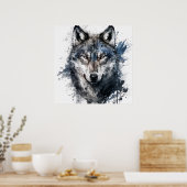 オオカミポートレート絵画動物の野生動物アウトドア ポスター (キッチン)