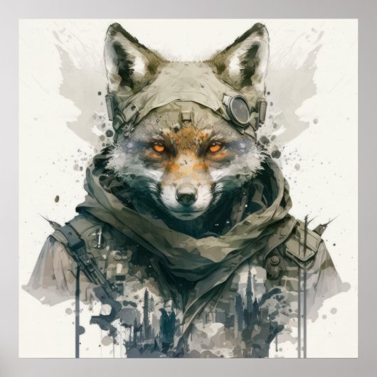 オオカミポートレート絵画動物の野生生物林 ポスター (正面)