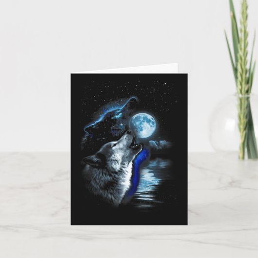 オオカミムーンレイクオオカミ遠吠え満月オオカミグラフィック カード (正面)