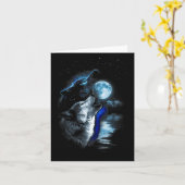 オオカミムーンレイクオオカミ遠吠え満月オオカミグラフィック カード (黄色い花)