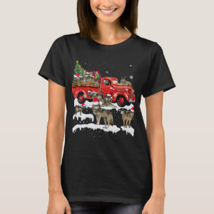 オオカミ乗り赤トラック陽気クリスマスX-mas醜いG Tシャツ