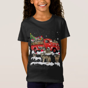 オオカミ乗り赤トラック陽気クリスマスX-mas醜いG Tシャツ