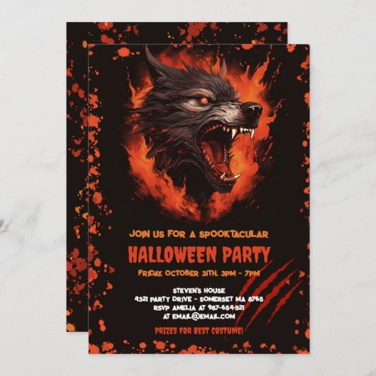 オオカミ人血ゴシックハロウィーン 招待状 (正面/裏面)