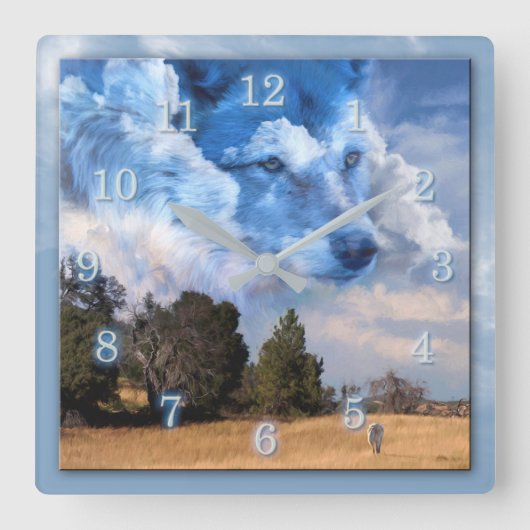 オオカミ兄弟 スクエア壁時計 (正面)