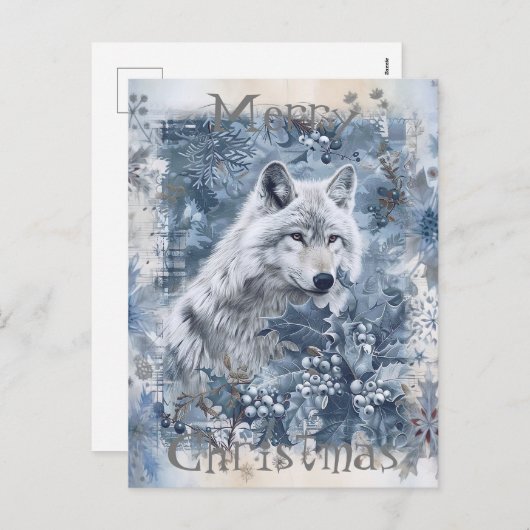 オオカミ冬のクリスマス シーズンポストカード (正面/裏面)