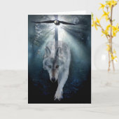 オオカミ及びワシの野性生物サポートブランク挨拶カード カード (黄色い花)
