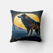 オオカミ威厳のあるが月に照らされたピークに向かう。 クッション (裏面)