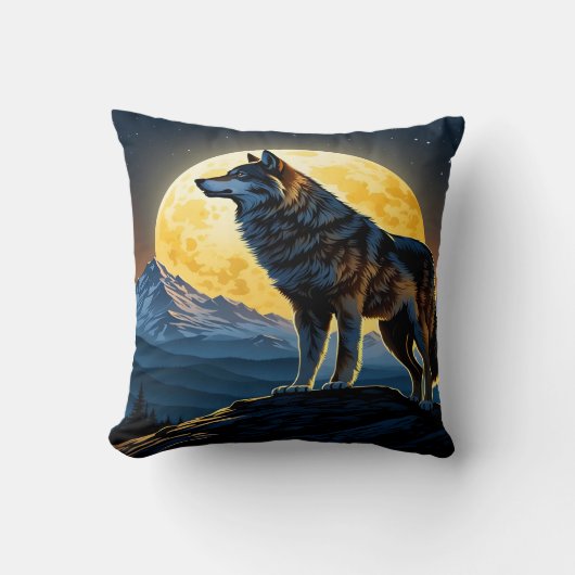 オオカミ威厳のあるが月に照らされたピークに向かう。 クッション (正面)