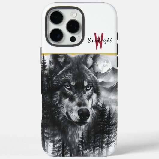オオカミ威厳のあるが月に照らされた森の風景を眺める Case-Mate iPhoneケース (裏面)