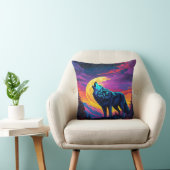 オオカミ威厳のあるが月光の下で泣鮮やかく クッション (椅子)