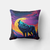 オオカミ威厳のあるが月光の下で泣鮮やかく クッション (裏面)