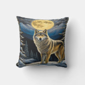 オオカミ威厳のあるが月明かりの山々の下に クッション (正面)