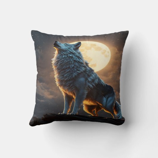 オオカミ威厳のあるが満月の空の下で吠える クッション (裏面)