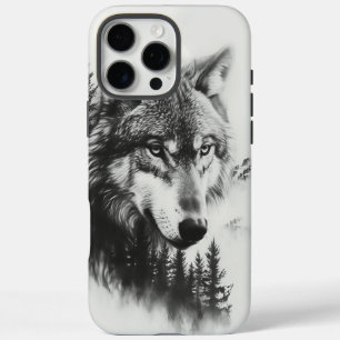 オオカミ威厳のあるが霧がかった森の風景を眺める iPhone 16 PRO MAXケース