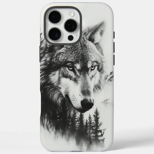 オオカミ威厳のあるが霧がかった森の風景を眺める Case-Mate iPhoneケース (裏面)