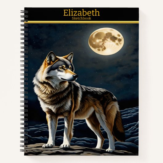 オオカミ威厳のあるは明るい月明かりの下で吠えている ノートブック (正面)