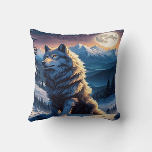 オオカミ威厳のあるは月明かりのピークの下にある。 クッション (裏面)
