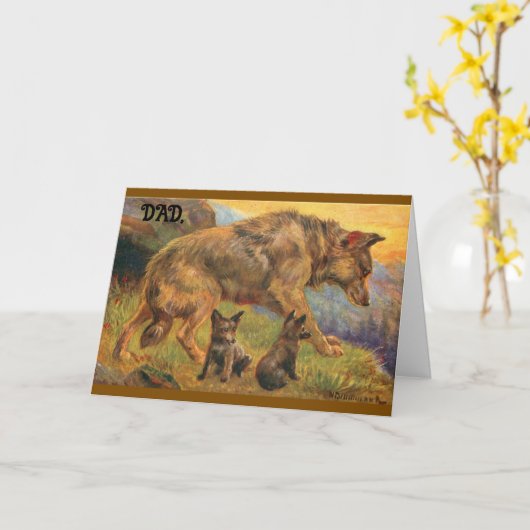 オオカミ家族の父の日のグリーティングカード カード (黄色い花)