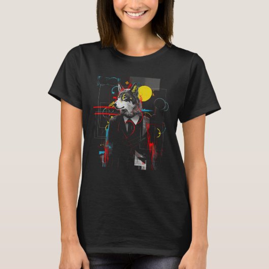 オオカミ幾何学アート動物モチーフおおかみ Tシャツ (正面)