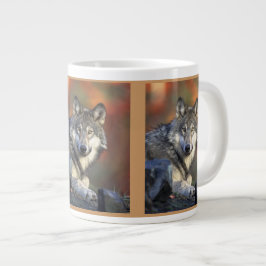 オオカミ愛好家の芸術 ジャンボコーヒーマグカップ