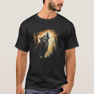 オオカミ月の水色の女性のアラスカでハウリング Tシャツ