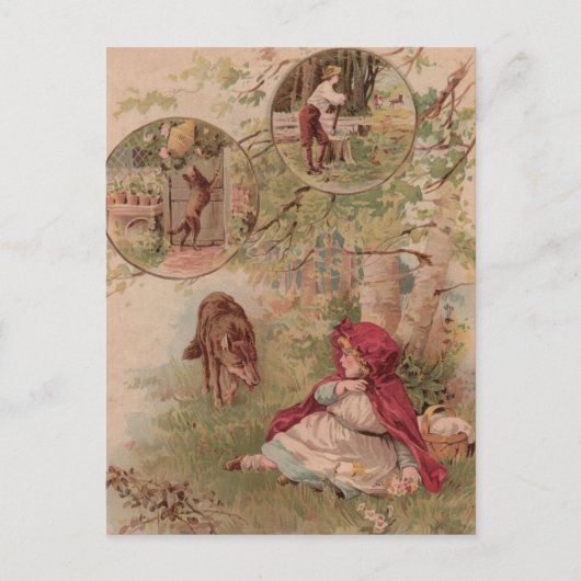 オオカミ歩くレッドライディングフード ポストカード (正面)